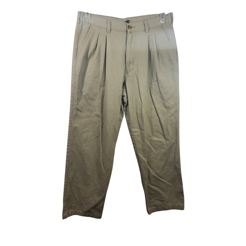 George Men's Pleated Khaki Pants Size 32x30 Barley Beige Casual Trousers